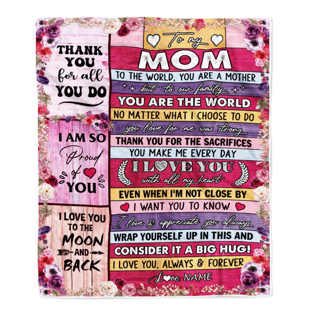 Personalized To My Mom Blanket From Daughter Son Wood Floral Thank You I Love You Mom Mother Birthday Mothers Day Christmas Customized Fleece Throw Blanket | teecentury