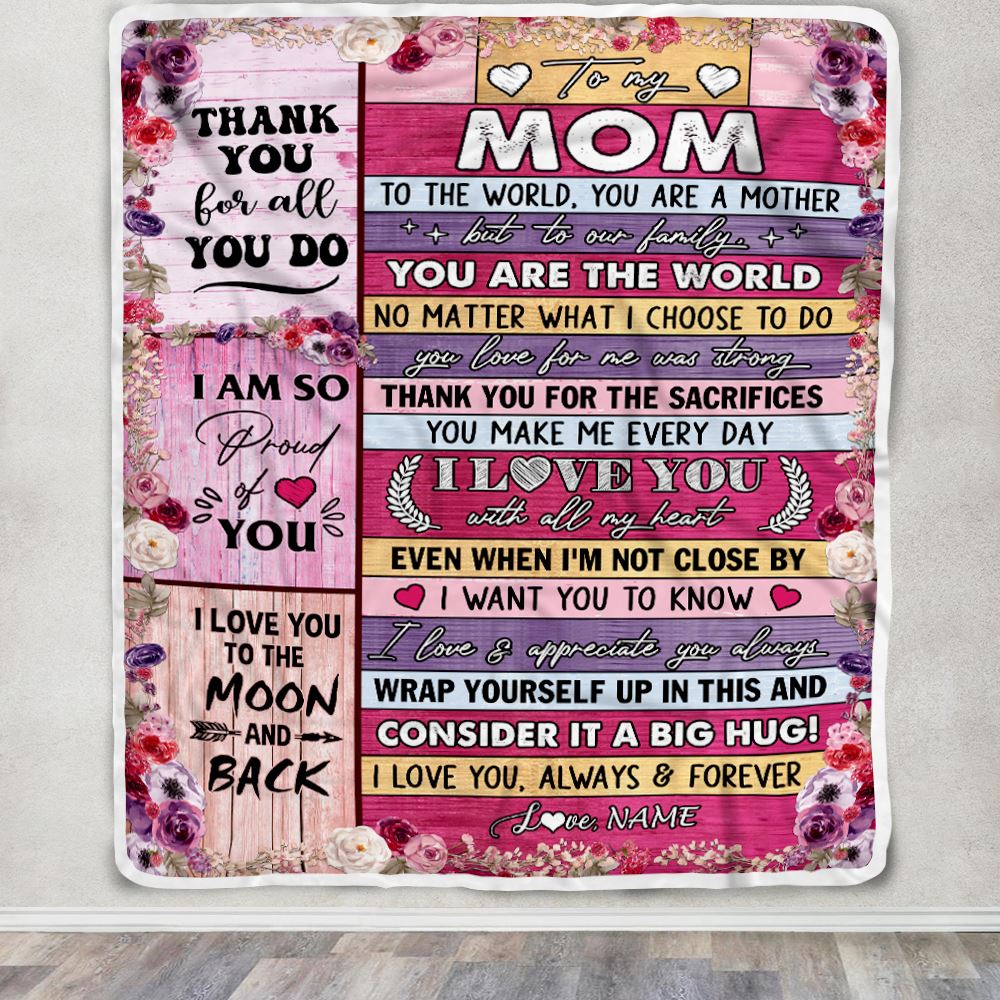 Personalized To My Mom Blanket From Daughter Son Wood Floral