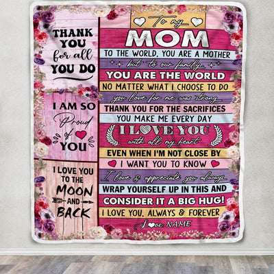 Personalized To My Mom Blanket From Daughter Son Wood Floral Thank You I Love You Mom Mother Birthday Mothers Day Christmas Customized Fleece Throw Blanket | teecentury