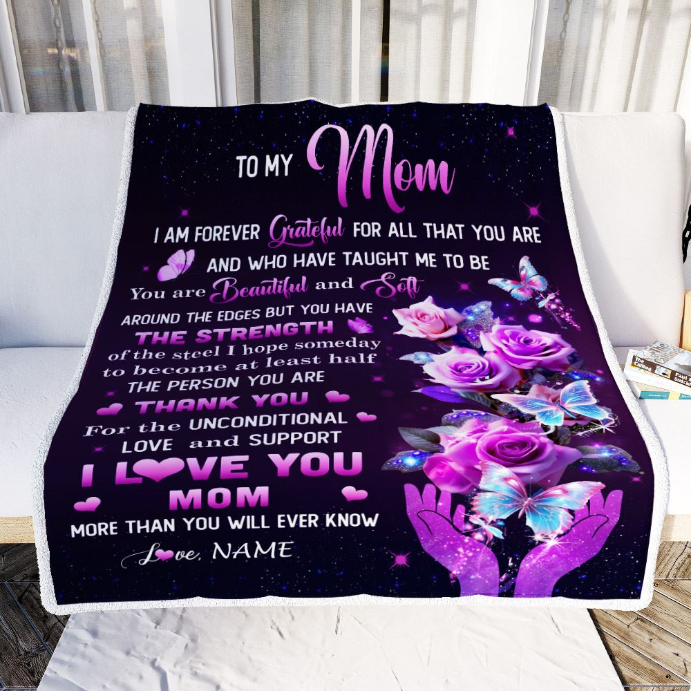 Personalized To My Mom Blanket From Daughter Thank You For Love Butterfly Mom Birthday Mothers Day Thanksgiving Christmas Customized Gift Fleece Throw Blanket | teecentury