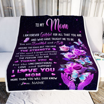 Personalized To My Mom Blanket From Daughter Thank You For Love Butterfly Mom Birthday Mothers Day Thanksgiving Christmas Customized Gift Fleece Throw Blanket | teecentury