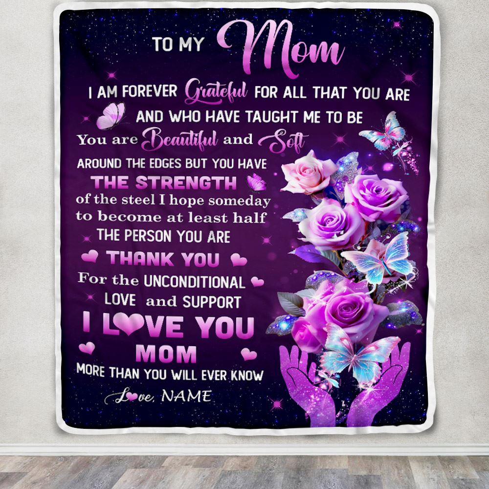 Personalized To My Mom Blanket From Daughter Thank You For Love Butterfly Mom Birthday Mothers Day Thanksgiving Christmas Customized Gift Fleece Throw Blanket | teecentury
