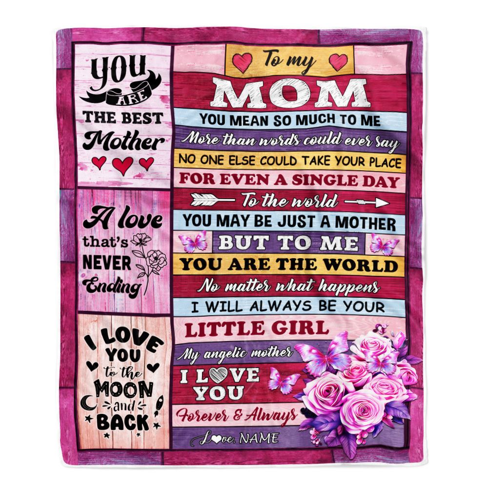 Personalized To My Mom Blanket From Daughter Wood Butterfly Love My Angelic Mother Birthday Mothers Day Thanksgiving Christmas Customized Gift Fleece Blanket | teecentury