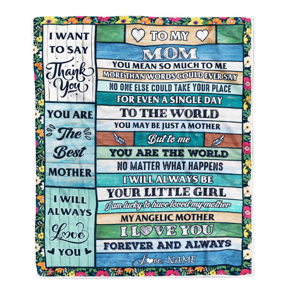 Personalized To My Mom Blanket From Daughter Wood Thank You My Angelic Mother Birthday Mothers Day Thanksgiving Christmas Customized Gift Fleece Blanket | teecentury