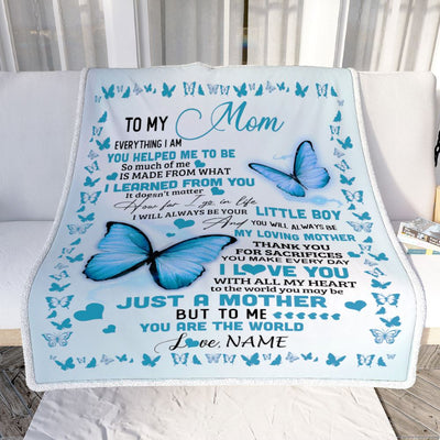Personalized To My Mom Blanket From Son Butterfly Everything I Am You Helped Me To Be Birthday Gifts Mom Mothers Day Christmas Customized Fleece Throw Blanket | teecentury