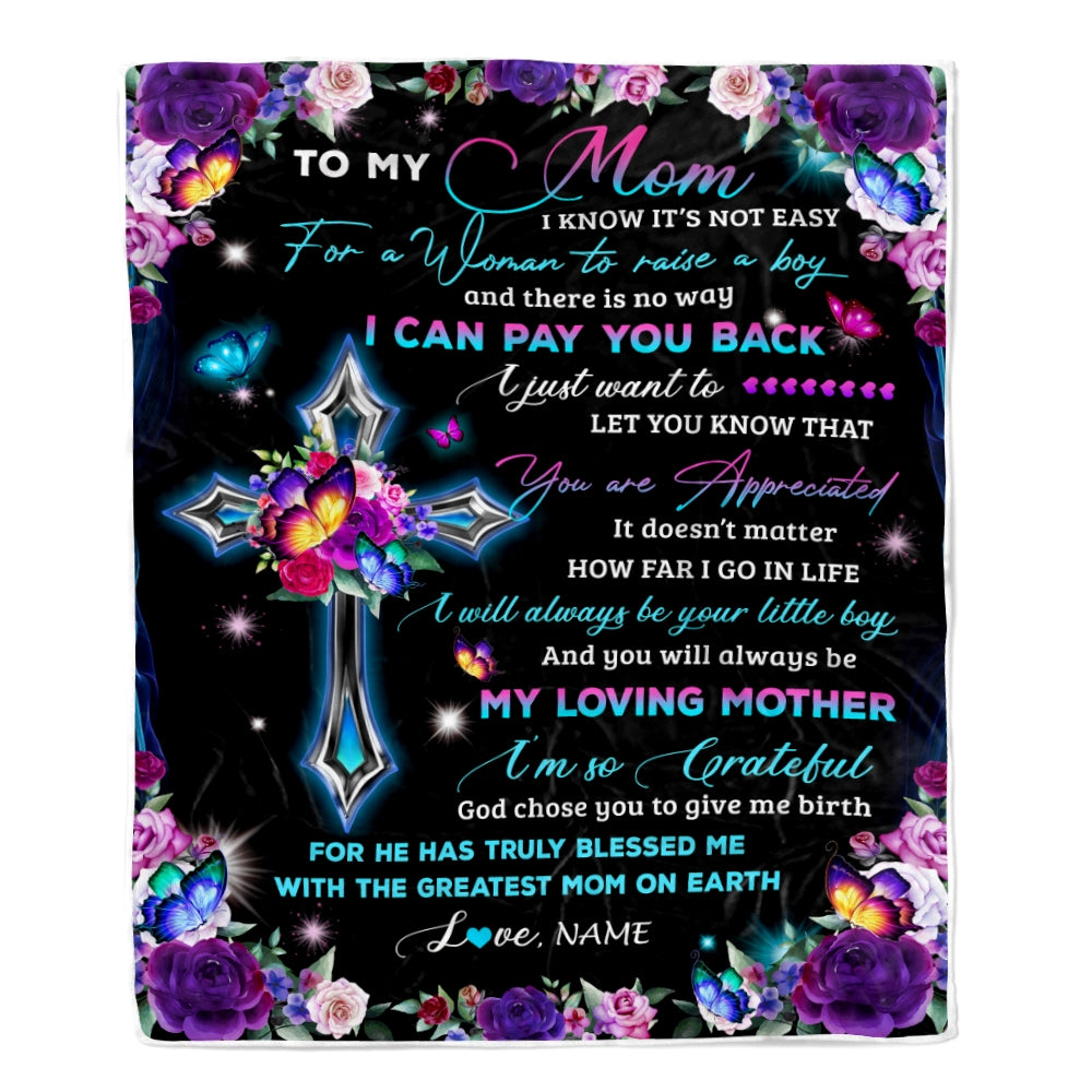 Personalized To My Mom Blanket From Son Letter Love You Cross Christian Mom Birthday Mothers Day Thanksgiving Christmas Customized Fleece Blanket | teecentury