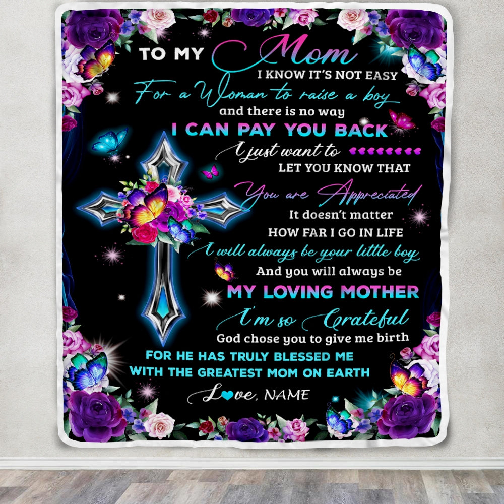Personalized To My Mom Blanket From Son Letter Love You Cross Christian Mom Birthday Mothers Day Thanksgiving Christmas Customized Fleece Blanket | teecentury