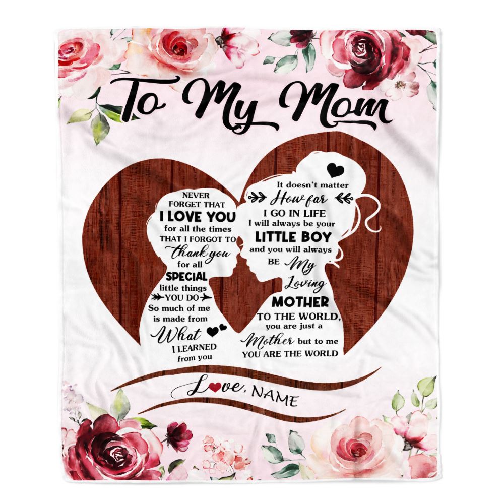 Personalized To My Mom Blanket From Son Never Forget I Love You Heart Flower Mom Mother Birthday Mothers Day Christmas Customized Bed Fleece Throw Blanket | teecentury