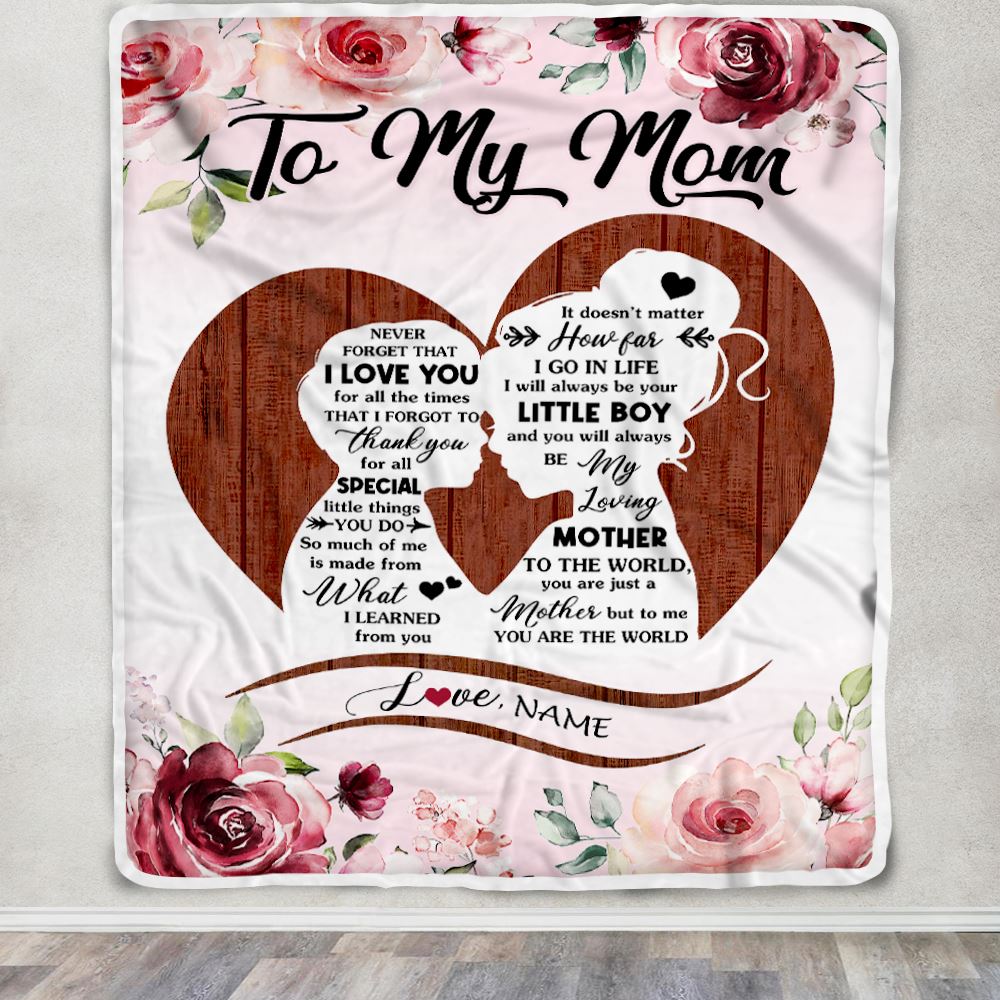 Personalized To My Mom Blanket From Son Never Forget I Love You Heart Flower Mom Mother Birthday Mothers Day Christmas Customized Bed Fleece Throw Blanket | teecentury