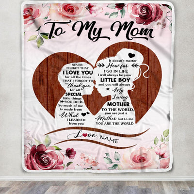 Personalized To My Mom Blanket From Son Never Forget I Love You Heart Flower Mom Mother Birthday Mothers Day Christmas Customized Bed Fleece Throw Blanket | teecentury