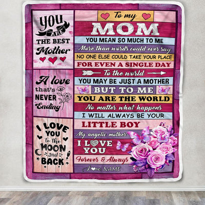 Personalized To My Mom Blanket From Son Wood Butterfly Love My Angelic Mother Birthday Mothers Day Thanksgiving Christmas Customized Gift Fleece Blanket | teecentury