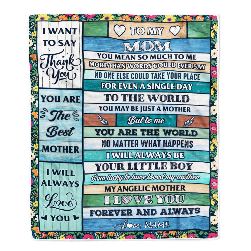 Personalized To My Mom Blanket From Son Wood Thank You My Angelic Mother Birthday Mothers Day Thanksgiving Christmas Customized Gift Fleece Blanket | teecentury