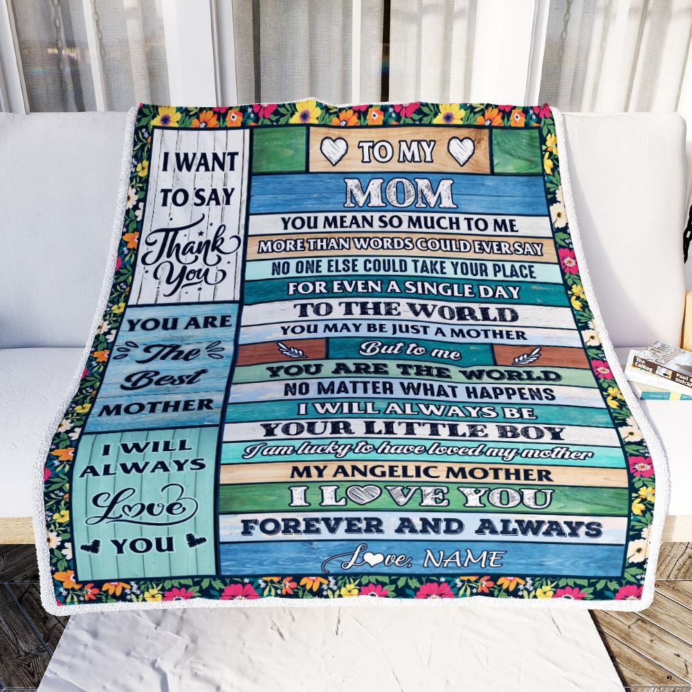 Personalized To My Mom Blanket From Son Wood Thank You My Angelic Mother Birthday Mothers Day Thanksgiving Christmas Customized Gift Fleece Blanket | teecentury