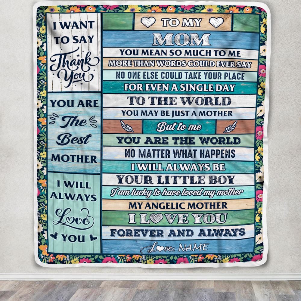Personalized To My Mom Blanket From Son Wood Thank You My Angelic Mother Birthday Mothers Day Thanksgiving Christmas Customized Gift Fleece Blanket | teecentury