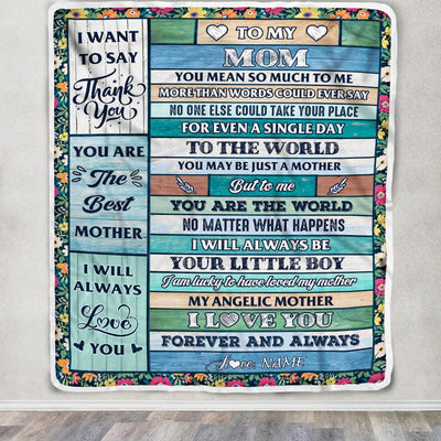 Personalized To My Mom Blanket From Son Wood Thank You My Angelic Mother Birthday Mothers Day Thanksgiving Christmas Customized Gift Fleece Blanket | teecentury