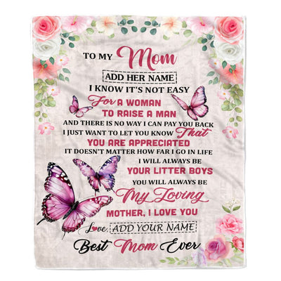Personalized To My Mom Blanket Gifts From Son Butterfly My Loving Mother Mom Birthday Gifts Mothers Day Christmas Customized Travel Fleece Throw Blanket | teecentury