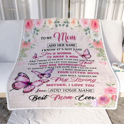 Personalized To My Mom Blanket Gifts From Son Butterfly My Loving Mother Mom Birthday Gifts Mothers Day Christmas Customized Travel Fleece Throw Blanket | teecentury