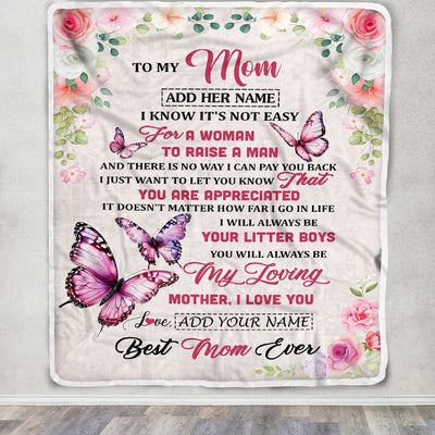 Personalized To My Mom Blanket Gifts From Son Butterfly My Loving Mother Mom Birthday Gifts Mothers Day Christmas Customized Travel Fleece Throw Blanket | teecentury