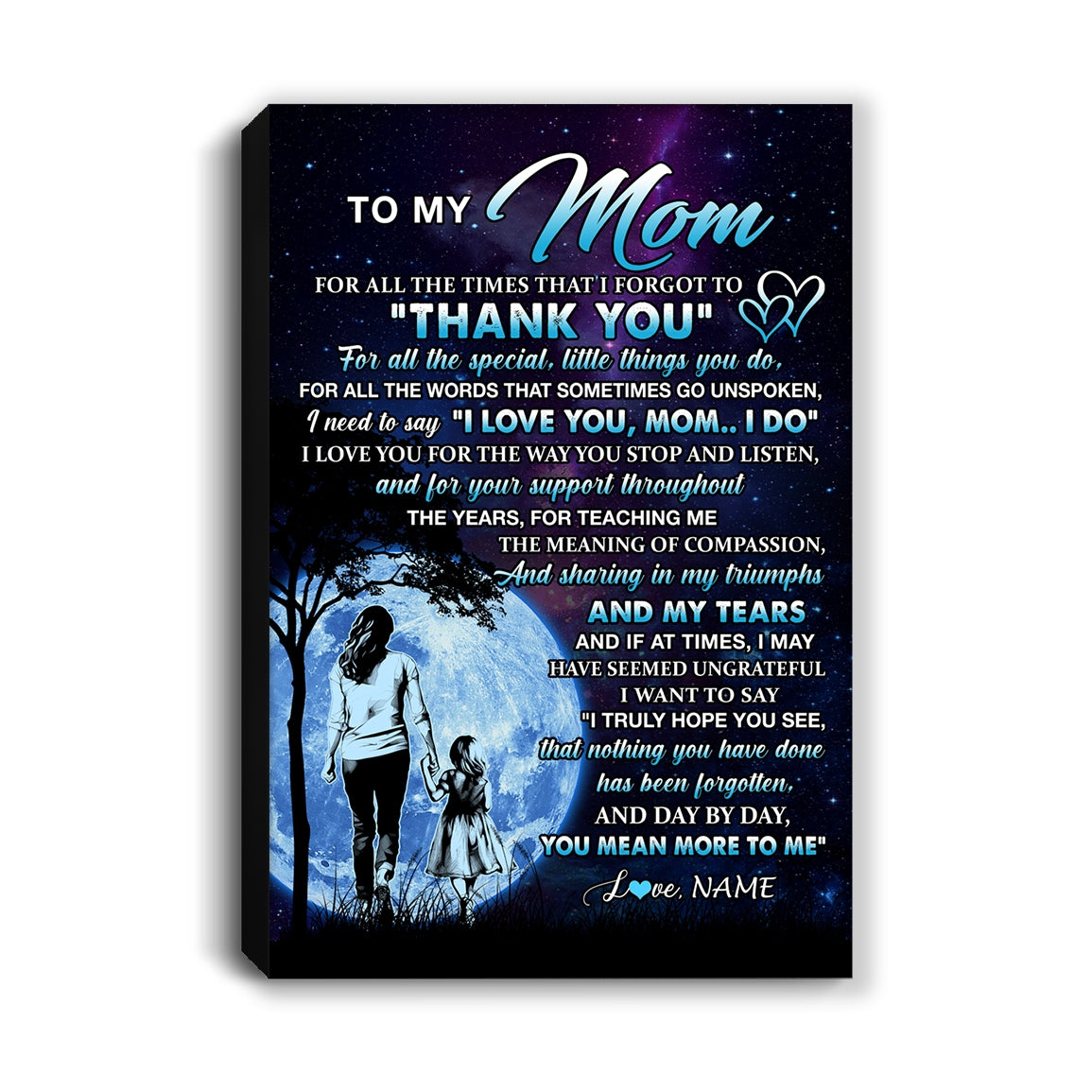 Personalized To My Mom Canvas From Daughter Thank You Day By Day Mom Birthday Mothers Day Thanksgiving Christmas Custom Wall Art Print Framed Canvas | teecentury
