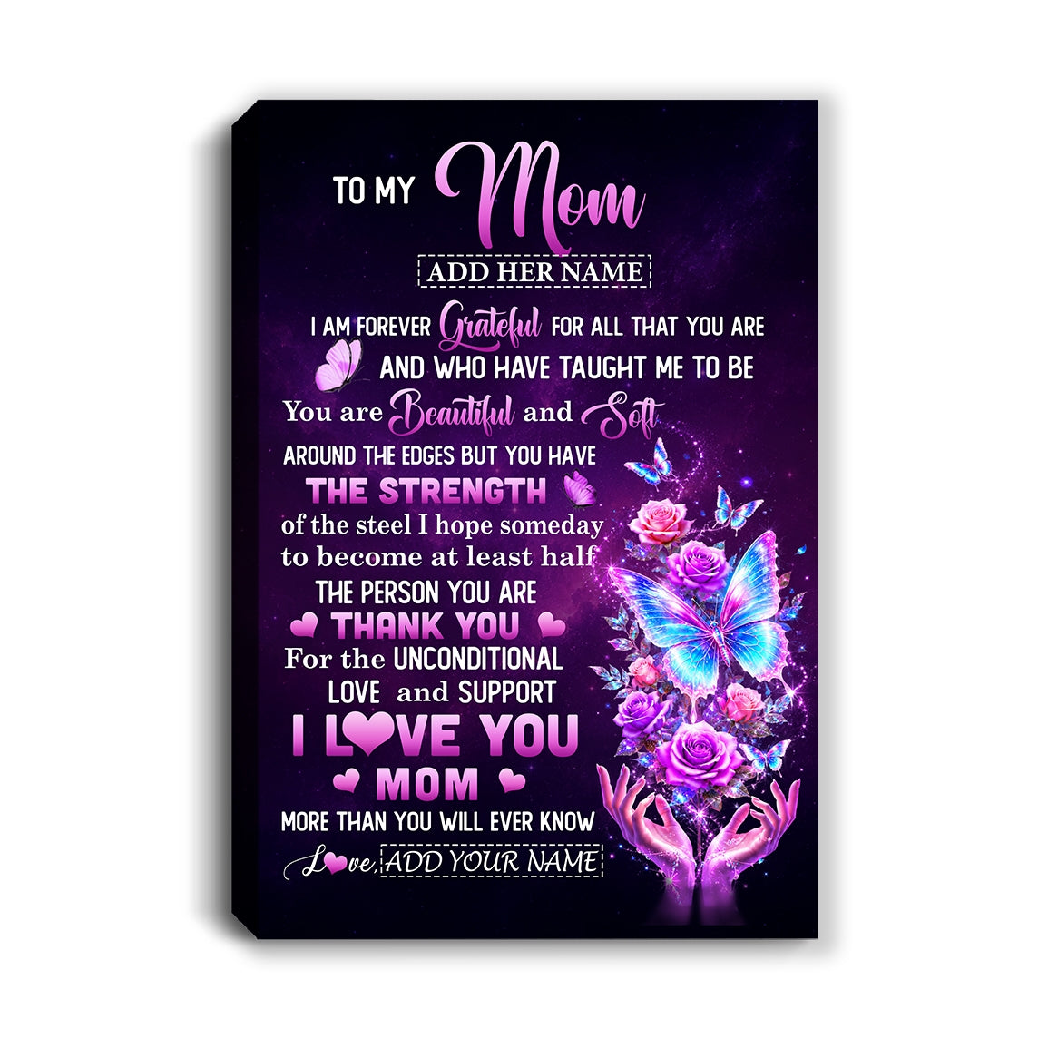 Personalized To My Mom Canvas From Daughter Thank You For Love Butterfly Mom Birthday Gifts Mothers Day Thanksgiving Christmas Custom Wall Art Framed Canvas | teecentury