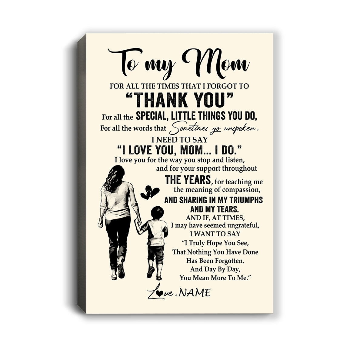 Personalized To My Mom Canvas From Son For All The Times That I Forgot To Thank You Mom Birthday Mothers Day Christmas Custom Wall Art Print Framed Canvas | teecentury