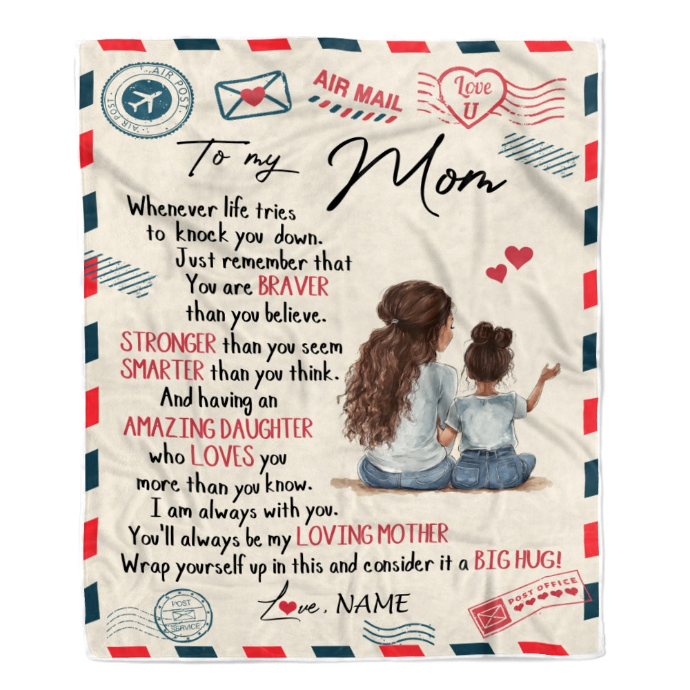 Personalized To My Mom From Daughter Air Mail Whenever Life Tries To Knock You Down Black Woman African Mom Birthday Mothers Day Christmas Fleece Blanket Blanket | Teecentury.com