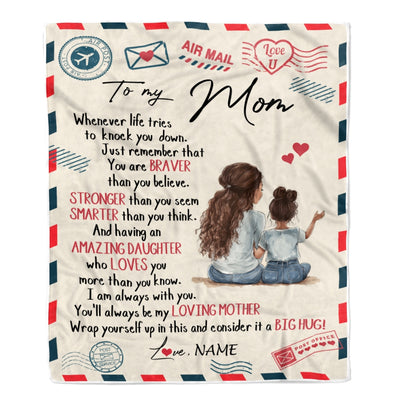 Personalized To My Mom From Daughter Air Mail Whenever Life Tries To Knock You Down Black Woman African Mom Birthday Mothers Day Christmas Fleece Blanket Blanket | Teecentury.com