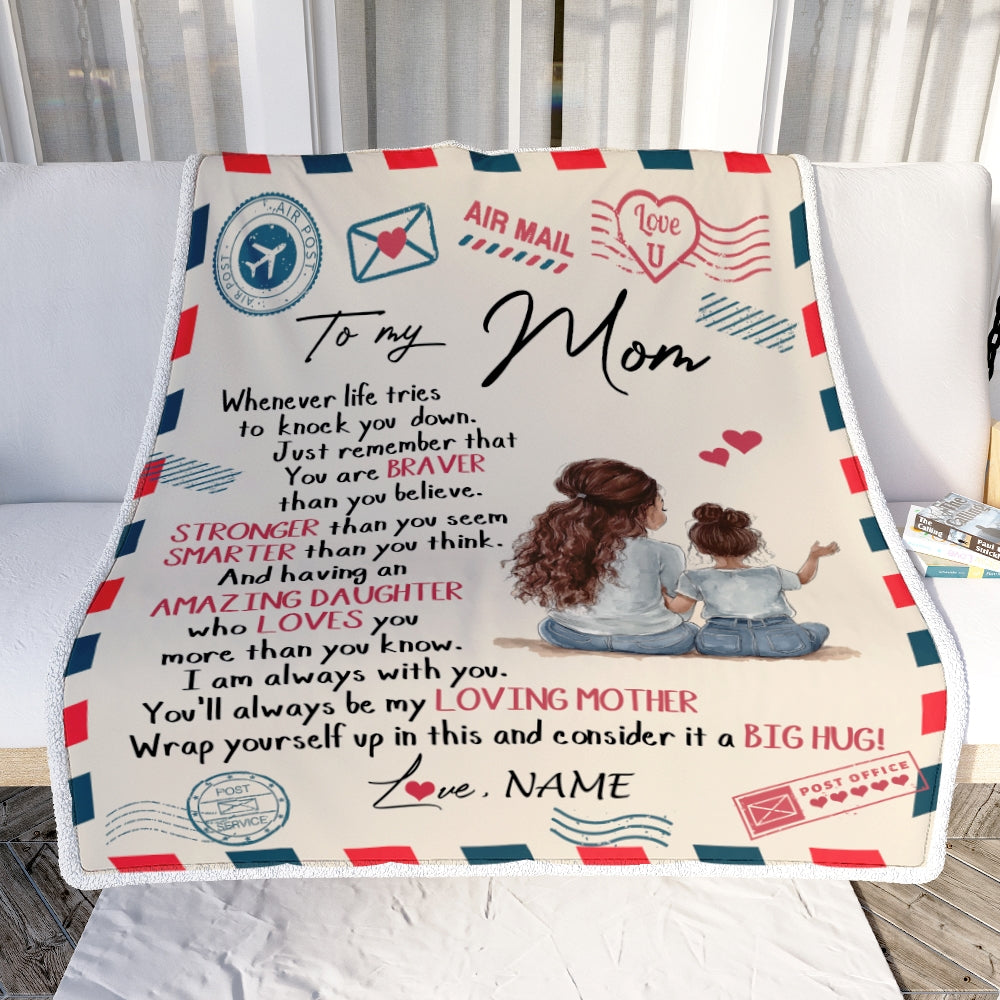 Personalized To My Mom From Daughter Air Mail Whenever Life Tries To Knock You Down Black Woman African Mom Birthday Mothers Day Christmas Fleece Blanket Blanket | Teecentury.com