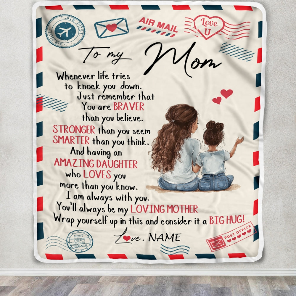 Personalized To My Mom From Daughter Air Mail Whenever Life Tries To Knock You Down Black Woman African Mom Birthday Mothers Day Christmas Fleece Blanket Blanket | Teecentury.com