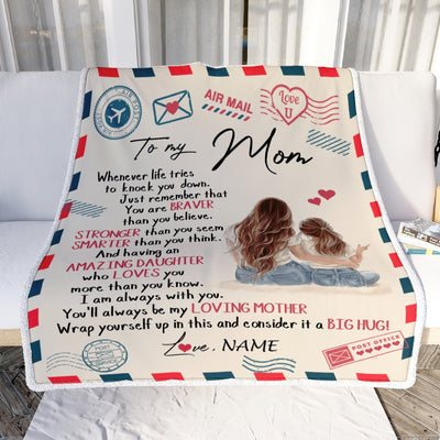 Personalized To My Mom From Daughter Air Mail Whenever Life Tries To Knock You Down Mom Birthday Mothers Day Christmas Customized Fleece Blanket Blanket | Teecentury.com