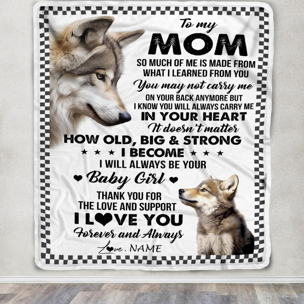 Personalized To My Mom From Daughter Blanket Wolf Always Be Your Little Girl Mom Mothers Day Birthday Christmas Gift Customized Fleece Throw Blanket | teecentury