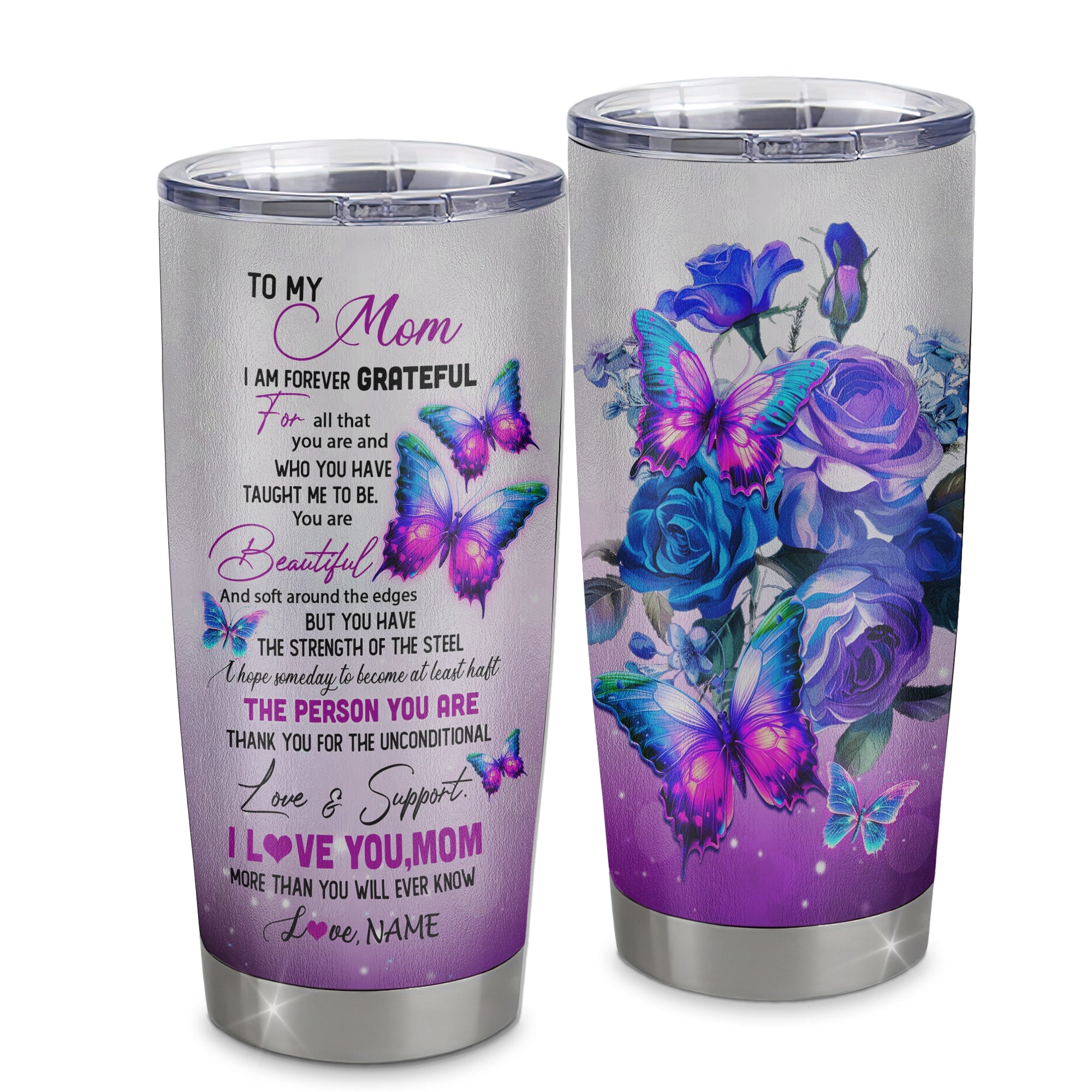 Personalized To My Mom From Daughter Son Stainless Steel Tumbler Cup Butterfly I Am Forever Grateful Mom Mothers Day Birthday Christmas Travel Mug | teecentury