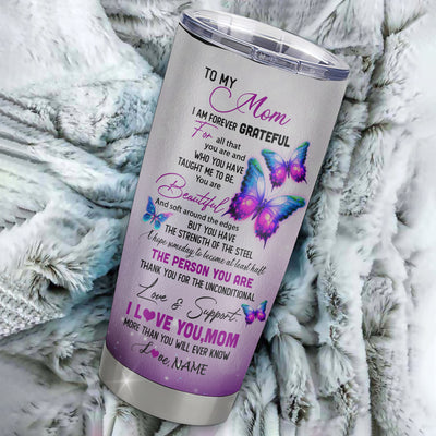 Personalized To My Mom From Daughter Son Stainless Steel Tumbler Cup Butterfly I Am Forever Grateful Mom Mothers Day Birthday Christmas Travel Mug | teecentury