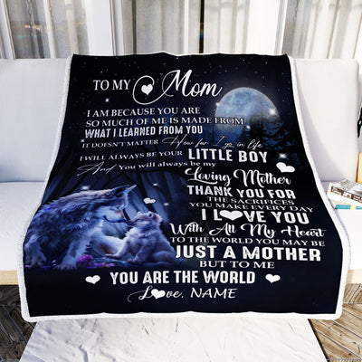 Personalized To My Mom From Son Blanket Wolf I Am Because You are Mom Birthday Mothers Day Christmas Customized Fleece Blanket Blanket | Teecentury.com