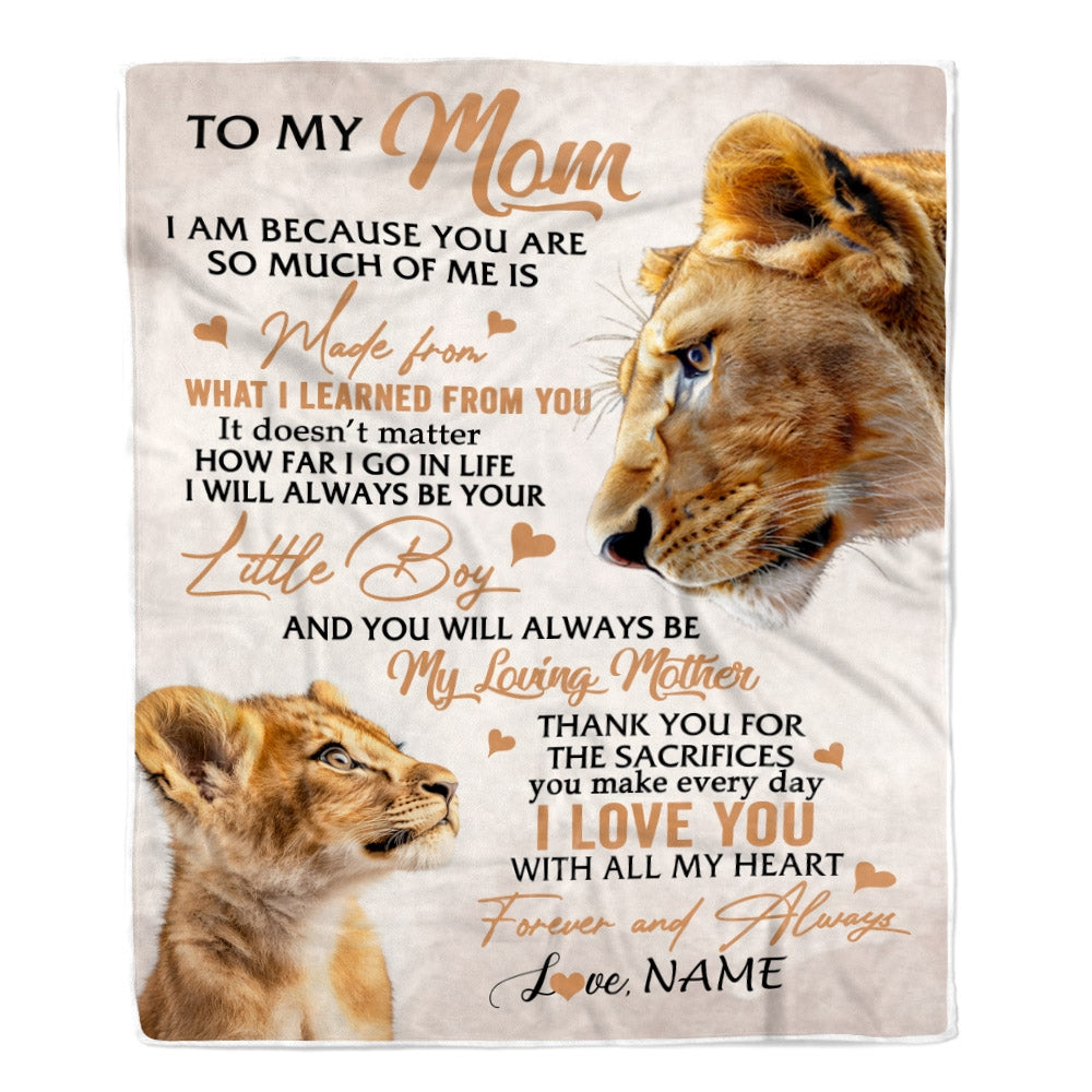 Personalized To My Mom From Son Lion I Love You With All My Heart Mom Birthday Mothers Day Christmas Customized Fleece Throw Blanket Blanket | Teecentury.com