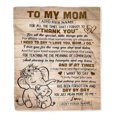 Personalized To My Mom Gift Blanket From Daughter Son Children Elephant Thank You Best Mom Birthday Gifts Mommy Mama Mothers Day Christmas Fleece Blanket | teecentury