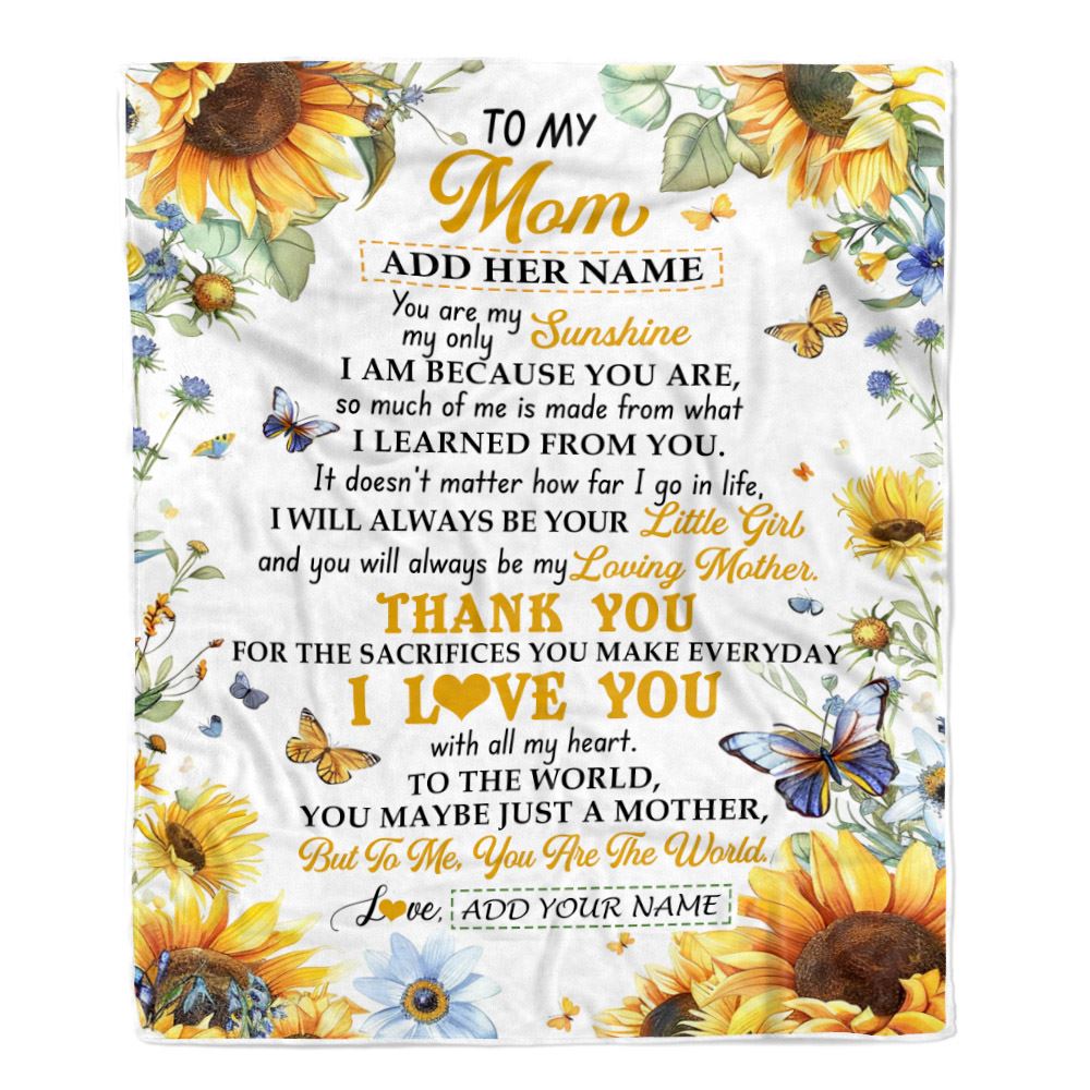 Personalized To My Mom Gifts Blanket From Daughter Children On Mothers Day Sunflower Thank You Best Mom Birthday Gifts Mama Christmas Fleece Throw Blanket | teecentury