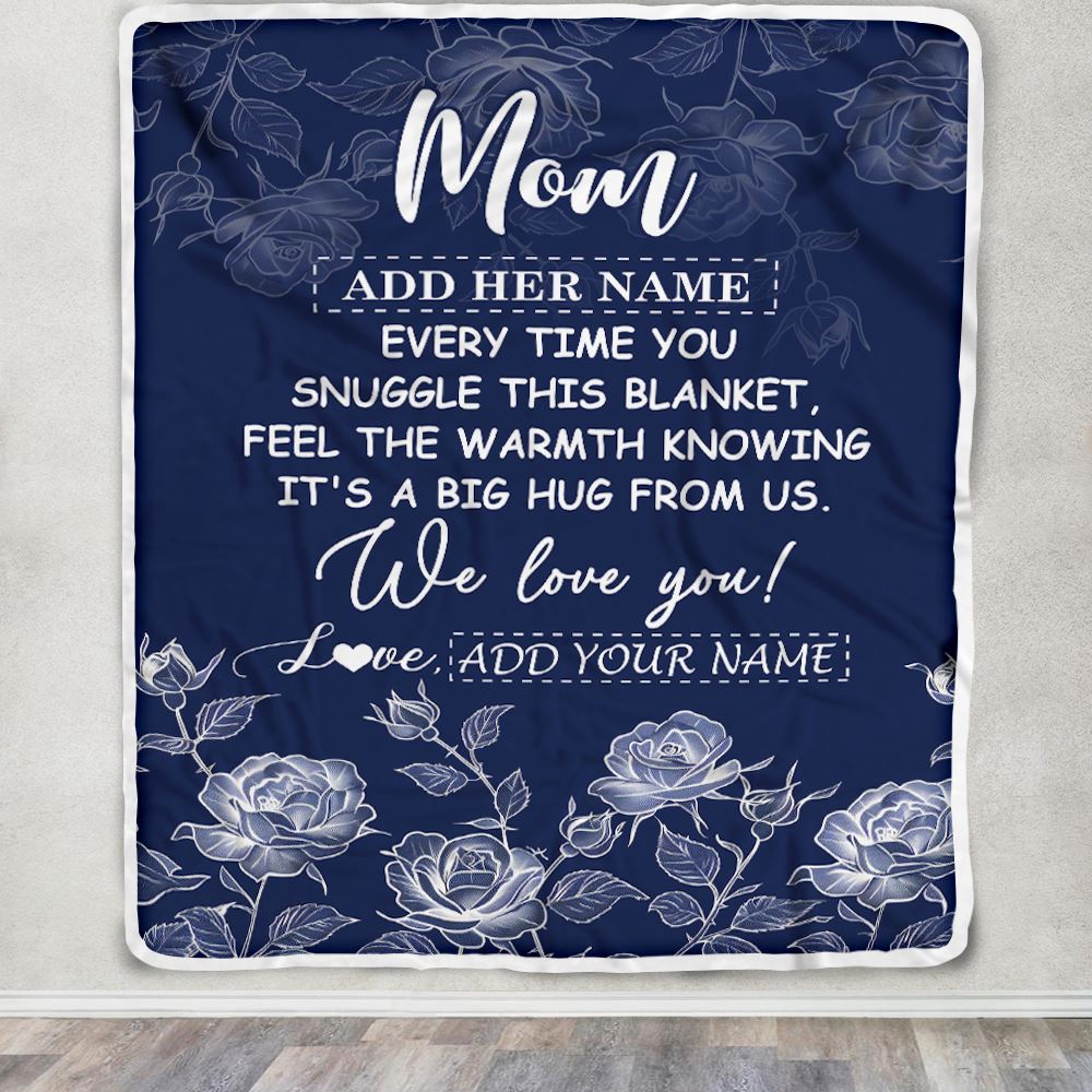 Personalized To My Mom Gifts Blanket From Daughter Son Blue Flower Love You Birthday Gifts For Mom Mothers Day Christmas Customized Mom Fleece Throw Blanket | teecentury