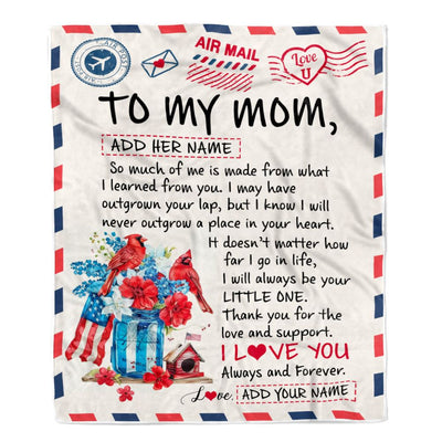Personalized To My Mom Gifts Blanket From Daughter Son Cardinal Letter Air Mail Letter Birthday Gifts For Mom Mothers Day Christmas Customized Mom Fleece Blanket | teecentury