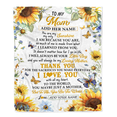 Personalized To My Mom Gifts Blanket From Son Children On Mothers Day Sunflower Thank You Best Mom Birthday Gifts Mama Christmas Fleece Throw Blanket | teecentury