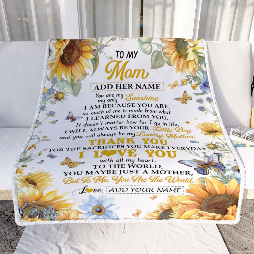 Personalized To My Mom Gifts Blanket From Son Children On Mothers Day Sunflower Thank You Best Mom Birthday Gifts Mama Christmas Fleece Throw Blanket | teecentury