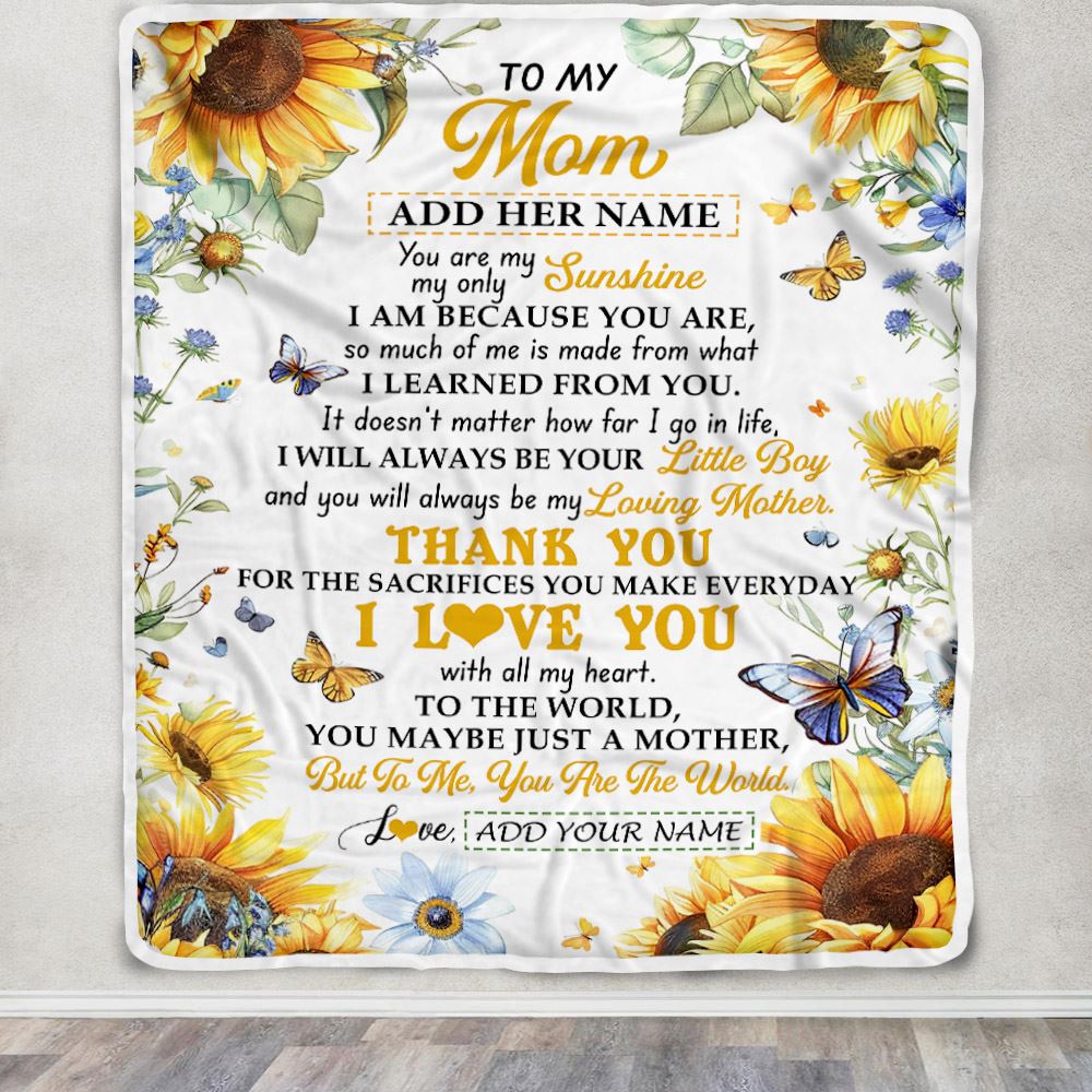 Personalized To My Mom Gifts Blanket From Son Children On Mothers Day Sunflower Thank You Best Mom Birthday Gifts Mama Christmas Fleece Throw Blanket | teecentury