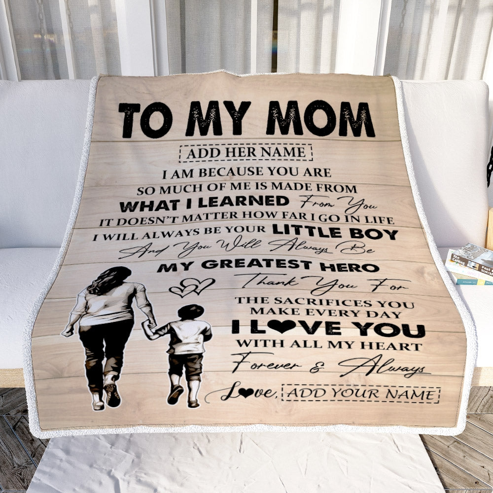 Personalized To My Mom Gifts Blanket From Son Thank You My Hero Mom Birthday Gift Mothers Day Thanksgiving Christmas Customized Bed Fleece Throw Blanket | teecentury