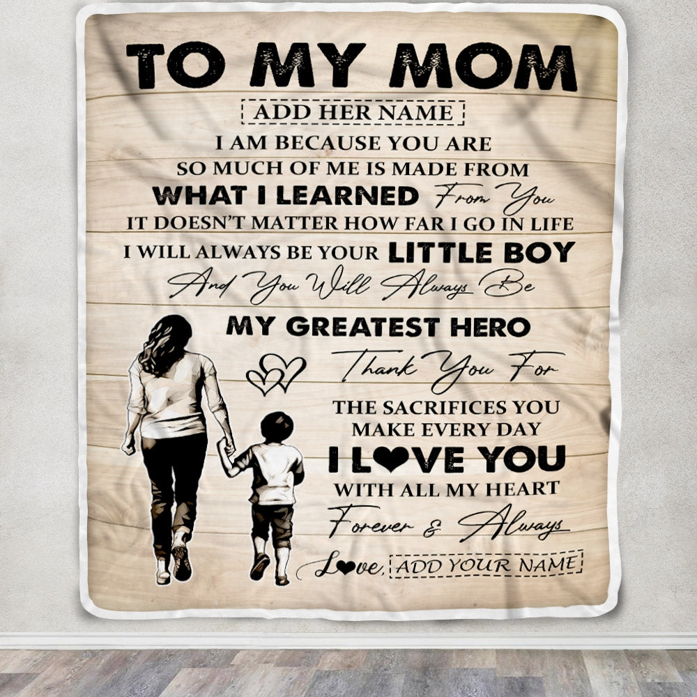 Personalized To My Mom Gifts Blanket From Son Thank You My Hero Mom Birthday Gift Mothers Day Thanksgiving Christmas Customized Bed Fleece Throw Blanket | teecentury
