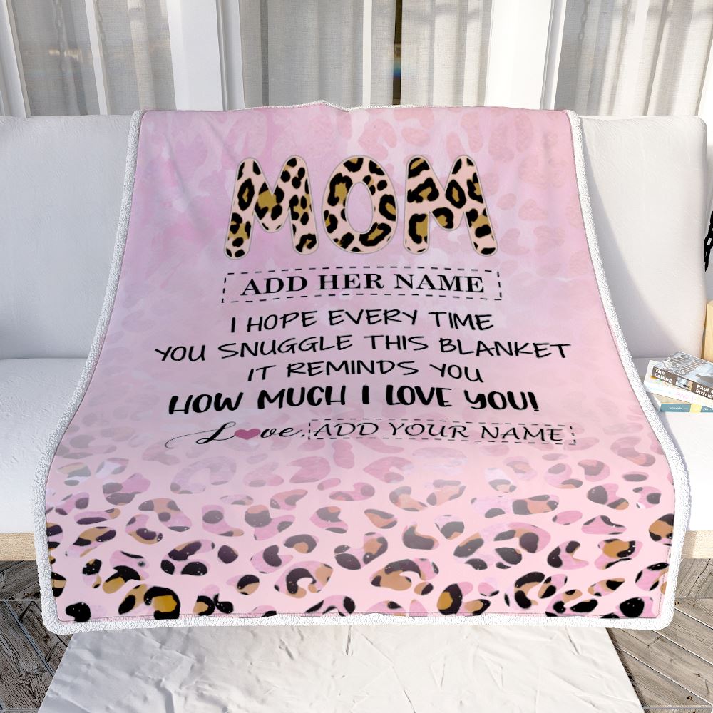 Personalized To My Mom Gifts From Daughter Son Blanket Pink Leopard Happy Birthday Gifts For Mom Mothers Day Christmas Customized Customized Fleece Blanket | teecentury