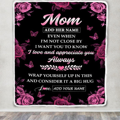 Personalized To My Mom Gifts From Daughter Son Blanket Rose Floral It A Big Hug Birthday Gift Idea For Mom Mother Gifts Christmas Customized Fleece Blanket | teecentury