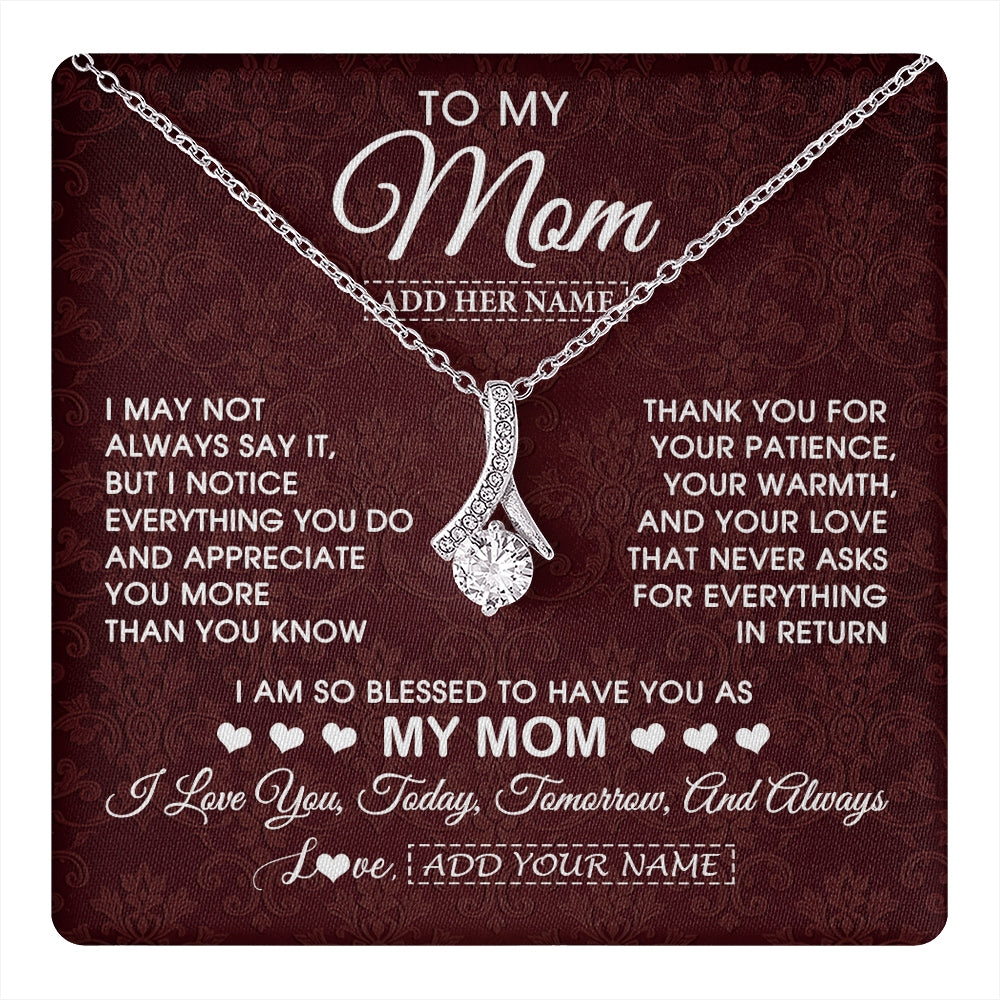 Alluring Beauty Necklace 14K White Gold Finish | 1 | Personalized To My Mom Gifts From Daughter Son Necklace Meaningful Jewelry Pendant Gifts For Mom Mothers Day Birthday Christmas Custom Gift Box Message Card | https://teecentury.