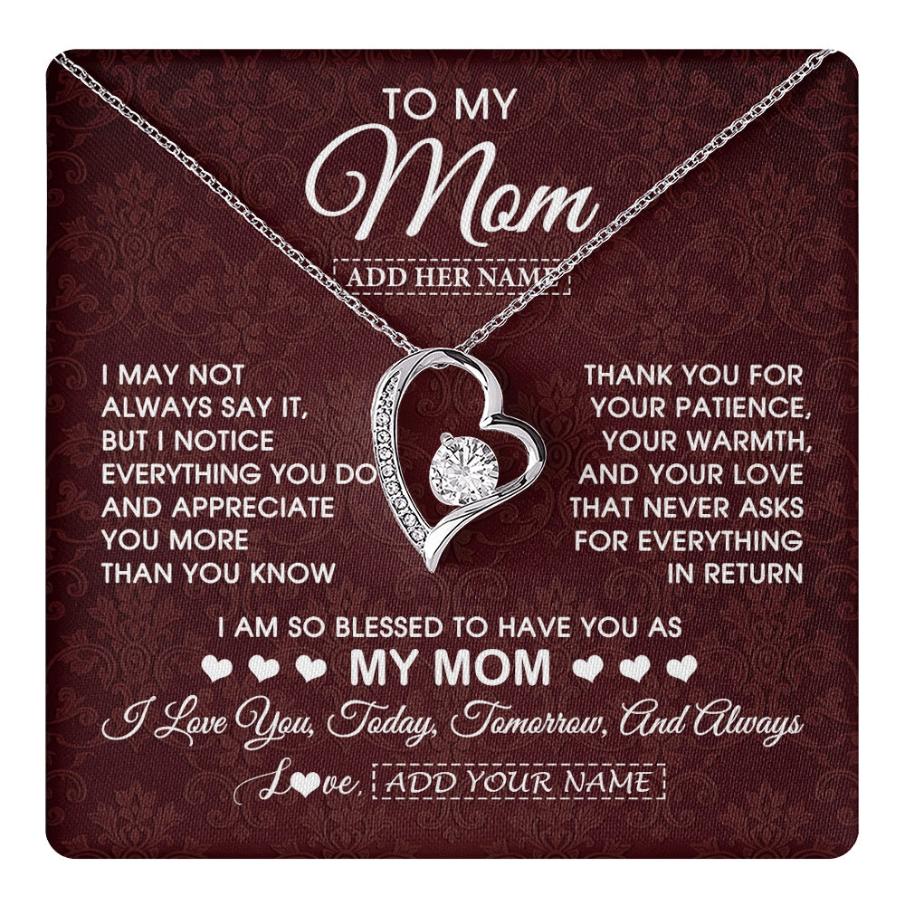 Forever Love Necklace 14K White Gold Finish | 1 | Personalized To My Mom Gifts From Daughter Son Necklace Meaningful Jewelry Pendant Gifts For Mom Mothers Day Birthday Christmas Custom Gift Box Message Card | https://teecentury.