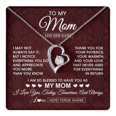 Forever Love Necklace 14K White Gold Finish | 1 | Personalized To My Mom Gifts From Daughter Son Necklace Meaningful Jewelry Pendant Gifts For Mom Mothers Day Birthday Christmas Custom Gift Box Message Card | https://teecentury.