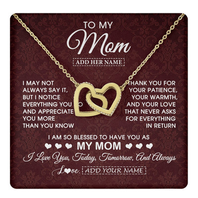 Interlocking Hearts Necklace 18K Yellow Gold Finish | 1 | Personalized To My Mom Gifts From Daughter Son Necklace Meaningful Jewelry Pendant Gifts For Mom Mothers Day Birthday Christmas Custom Gift Box Message Card | https://teecentury.